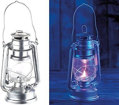 Lunartec LED Sturmlampe: LED-Sturmleuchte im Öllampen-Design, Flammen-Imitation, silberfarben (Camping-Laterne Batterie, Kerzen Laterne Metall, Echtwachskerzen)