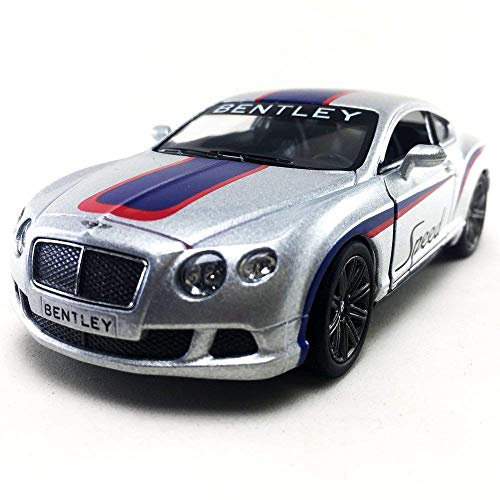 Kinsmart 2012 Bentley Continental GT Geschwindigkeit Modellauto 1:38 Scale DieCast Metallöffnungstüren Glänzende Qualität Farbe Detaillierte Innen Pullback Go Action Collectors Modellauto (Silber)