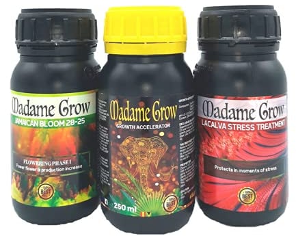 MADAME GROW Dünger 420 grüne Pflanzen - Dünger für grüne Pflanzen - Flüssigdünger für Pflanzen - universeller Wachstumsdünger - Blüh-Dünger für Pflanzen - aromatische Früchte (KIT BUTTERFLY 3x250ml)