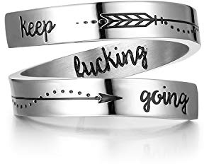 ZRAY Silver Keep Going Ring Inspirational Jewelry Stainless Steel Engraving Size Adjustable Personality Encouragement Gift for Women (KEEP GOING)