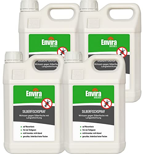 Envira Silberfisch Abwehrspray 4 x 5 Liter - Spray mit Langzeitwirkung gegen Silberfische & Papierfische - Mittel gegen Silberfische in der Wohnung - Effektiv Silberfischchen loswerden