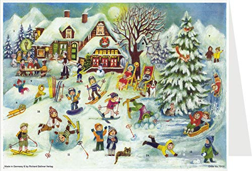Postkarten-Adventskalender Skihütte: Papier-Adventskalender