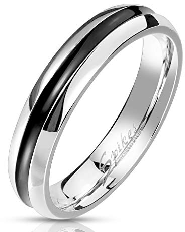 Paula & Fritz® Edel-stahlring Silber 4mm schmal schwarzes Band Damen-Ring Herrenring Verlobungs-Ring Freundschaftsring Partnerring R-M7227_12