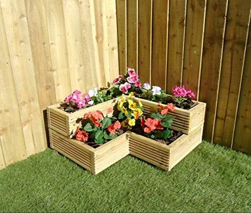 2 Tier Corner Garden Wooden Decking Planter Plant Pot - Steps Herb Flower (Right Hand Corner)