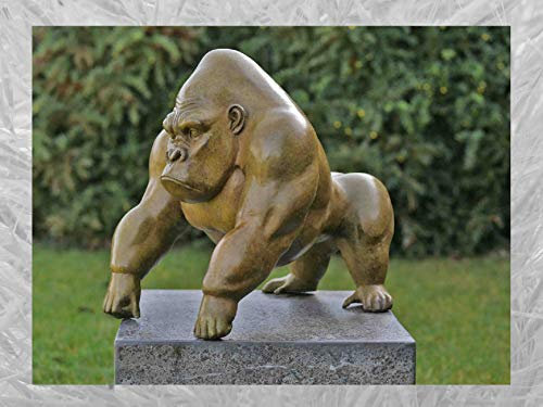 IDYL Bronze-Skulptur Gorilla grüne heiße Patina | 38x33x45 cm | Moderne Bronze-Figur handgefertigt | Gartenskulptur oder Teich-Dekoration | Hochwertiges Kunsthandwerk | Wetterfest