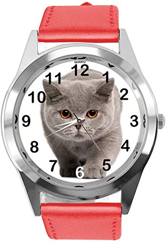 TAPORT® Runde Lederuhr für Britische Kurzhaar-Cat-Fans