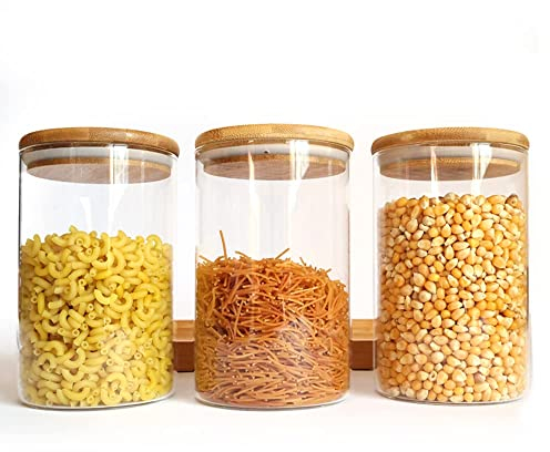 JJA Glass Jars 3 Pack 900 ml, Kitchen Storage Jars Coffee Tea Spice Jars, Pack Food Storage Jars with Bamboo Lid, Kitchen Accessories - Baking Supplies