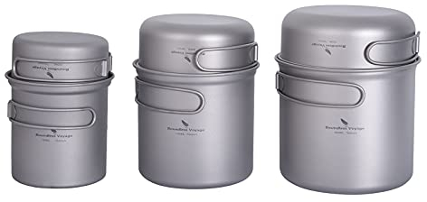 iBasingo Set di pentole e padelle da campeggio Set di pentole in titanio con manico pieghevole Utensili da cucina per cucina leggera da esterno Escursionismo Ciotola portatile Tazza Utensili da cucina