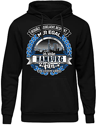 Uglyshirt87 Ein Leben Lang Hamburg Herren Kapuzenpullover | Stadt-Skyline - Fussball - Sport - Ultras - Hoodie | Schwarz (XXL)