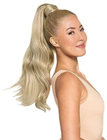WENNALIFE Ponytail Extension, 35cm 75g Hellblond Highlights Goldblond Pferdeschwanz Haarteil Ponytail Extension Echthaar Clip in Wickeln Sie um Remy Echthaar