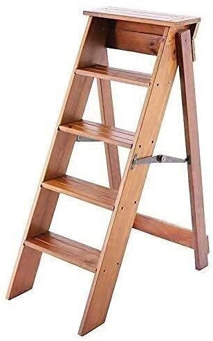 MFLASMF Tritthocker Klappbare Trittleiter Holz 5-Stufen-Leiter Multifunktions-Pedalleiter/Kletterleiter Regal/Treppenstuhl Geeignet fรผr Kรผche/Bรผro/Bibliothek Tritthocker