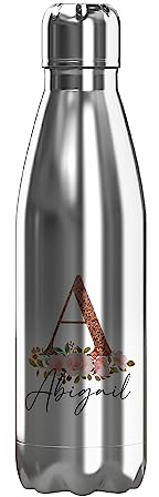 Print Maniacs Personalised Gift Stainless Steel Water Bottle Roses Thermal Vacuum Insulated Metal Water Bottle for 12 Hours Hot & 24 Hours Cold Drinks Sports Flask Work Gym Travel 500ml (Silver)