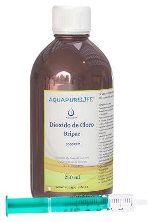 AQUAPURELIFE - Dióxido de Cloro 3000 ppm | Activado sin residuos | para desinfección de Agua | Botella de Vidrio ámbar | Uso Seguro registrado UE, 250 ml