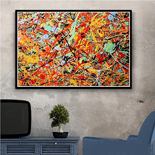 OUSHION ART Abstraktes Gemälde Jackson Pollock Psychedelic Poster und Drucke auf Leinwand, Wandbilder für Raumdekoration, 70 x 100 cm, rahmenlos