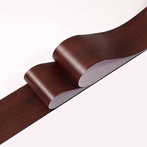 Guest Ruyunlai Bordure de papier peint grain de bois rouge vin Décoration murale amovible Frise Murale Autocollant Papier Peint Autocollant imperméable en PVC Plinthe Autocollant 15cm X 500cm