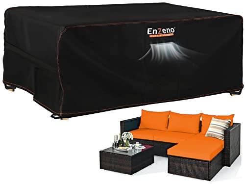 Enzeno Garden Furniture Cover,200X200X90cm Patio Set Cover Waterproof,420D Heavy Duty Oxford Polyester Garden Table Covers Windproof,Anti-UV for Chair and Table Outdoor Rattan Sofa Covers…