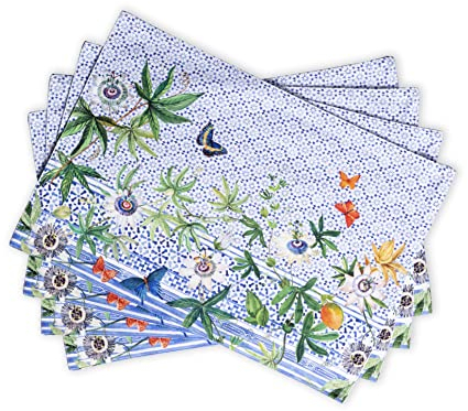 Maison d'Hermine Placemats Set of 4 100% Cotton Washable Cloth Place mats, Home, Kitchen, Wedding, Restaurant - Gifts for Mothers Day (Passiflora, 33cm x 48cm)