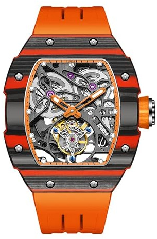 Haofa Tourbillon Mechanische Uhr für Herren Automatische Skelettuhr Selbstaufzug Kohlefaseruhr Saphir Wasserdicht Leuchtend 72H Gangreserve Herrenuhr 1901-1