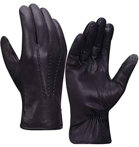 Harssidanzar Herren Lederhandschuhe Fleecefutter Touchscreen GM040EU, Schwarz, S