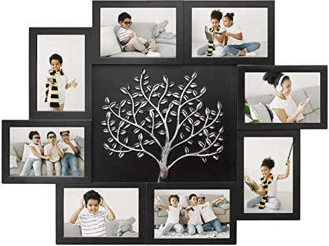 HELLO LAURA Bilderrahmen Collage Stammbaum-Bilderrahmen, Wanddekoration, für 8 Fotos, Collagenrahmen für Wand mit Baumdekor für Zuhause, Schlafzimmer, Schwarz
