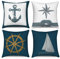 ASDCXZ Maritim Kissenbezug 40x40 cm 4er Set, Maritim Anker Seekompass Segelboot Sofa Dekokissen Kissenbezüge Kissenhülle Waschbar Polyester Leinen Textil Polster Kopfkissenbezug Kissen Bezug
