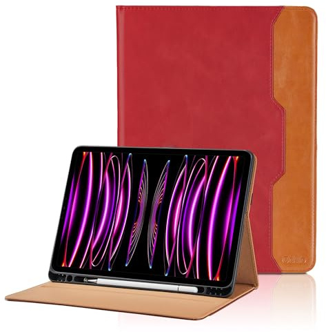 Hülle für iPad Pro 11 Inch 2022/2021/2020/2018 4th/3rd/2nd/1st Generation/iPad Air 5/4 10.9'' PU Leder Schutzhülle mit Tasche und Stifthalter, Auto Schlaf/Aufwach Funktion - Rot