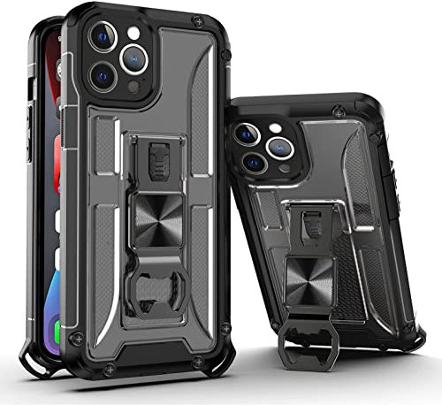 HAZARA Shockproof Case for iPhone 14/14 Pro/14 Plus/14 Pro Max,Metal Ring Cover, Bottle Opener Kickstand Military Heavy Duty Case,Black,14 plus 6.7''