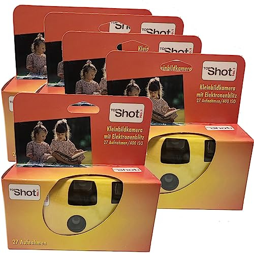 5 x Einwegkamera/Hochzeitskamera/Partykamera Topshot Rot (27 Fotos, mit Blitz und Batterien) Von 1A Photo PORST