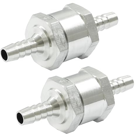 Kemcatui Rückschlagventil für Benzin, Dieselöl, 6 mm, hoher Durchfluss, Rückschlagventil, für Benzin, Diesel, Öl, Aluminium, Silber, 2 Stück