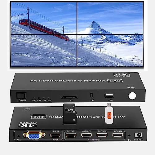 4-in4-out HDMI Video Wall Controller 2x2, supporto 4K ingresso TV Wall Controller, 1080P uscita TV Wall Processor, 180 gradi ruotare 1x2, 1x3, 1x4, 2x2, 2x1, 3x1x4x1