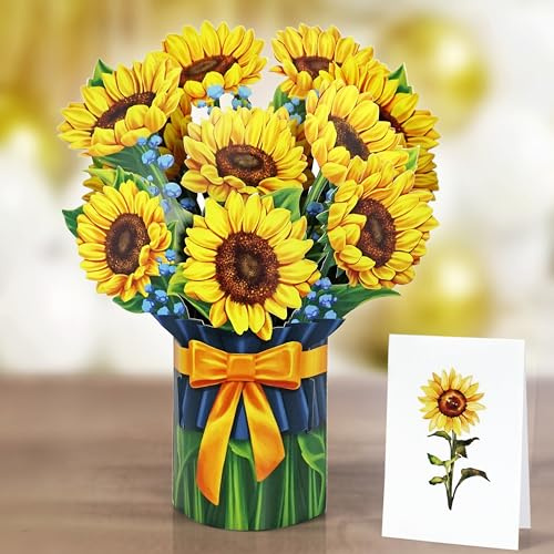 CUTPOPUP Sonnenblumenstrauß- Geburtstagskarte Frau, Muttertagskarte Pop-Up, 15.5x20.5cm Blumen 3D geburtstagskarten für Ehefrau, Tochter, ihr Mädchen, Schwester (Sunflower Bouquet SM) US8-68.SMDE