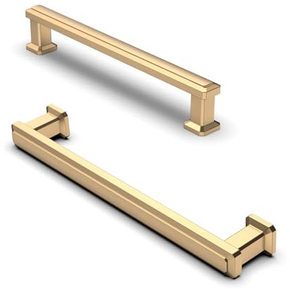 FURNIWARE 10 Pack Champagne Bronze Cabinet Handles, Drawer Pulls 128mm(5 Inch) Hole Center, Hardware Modern Kitchen Cabinet Door Handles, Gold Brass for Kitchen, Bathroom, Wardrobe Cabinets Cupboard