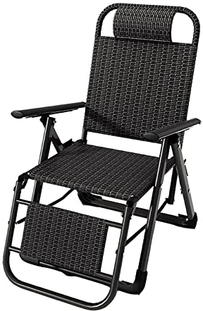 Klappbarer Rattan-Stuhl, tragbarer Chaiselongue-Sessel mit verstellbaren Positionen, Outdoor-Lounge-Sessel mit breiter Armlehne, stabiler Stahlrahmen für Garten, Terrasse, Strand, Schwarz