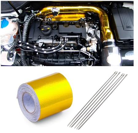 JNNJ 10mx5cm Car Aluminum Foil Adhesive Tape, Adhesive Backed Automotive Reflective Heat Shield Wrap Tape, Vehicle Aluminized Fiberglass Heat Sheet Protection Barrier Cover for Hose