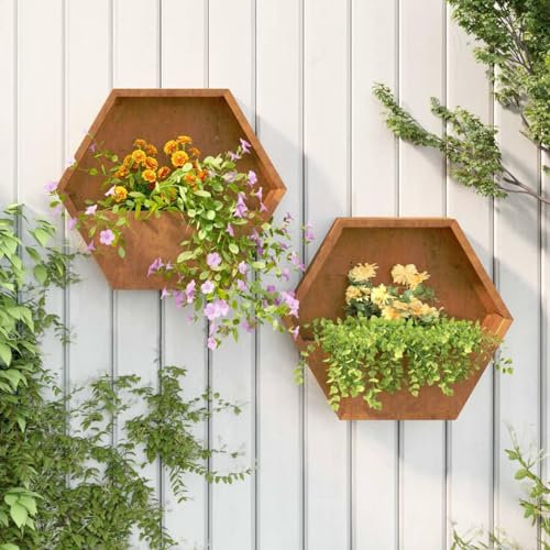 ShGaxin Jardineras de Pared 2 uds, Macetero, Macetas para Flores y Plantas, Macetero para Jardin, Acero corten Gris 46x10x40 cm