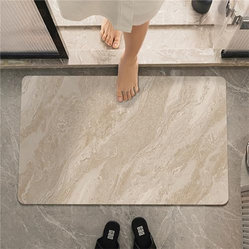 KAWABOSS Tapis de Bain en Pierre de diatomite à séchage Rapide Tapis de Salle de Bain Verts à séchage instantané Tapis de Sol de Baignoire en Terre de diatomées Absorbant Noir marbré
