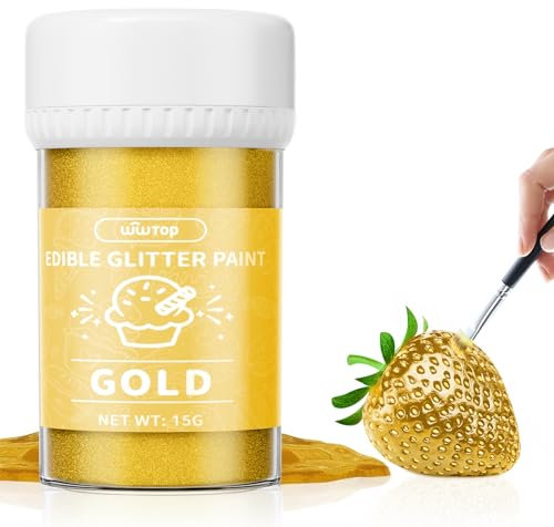 Wwtop Essbarer Glitzer Gold 15g, Flüssiges Essbares Glitzerpulver für Getränke -Verbesserte Metallisch Glitzer Paint für Fondant, Kuchen, Lebensmittel Glitzer Goldpulver Essbar für Torten, Cocktails