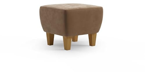 Cavadore Hocker Vida / Polsterhocker mit massiven Holzfüßen in Eiche / 52 x 46 x 52 / Mikrofaser, Hellbraun