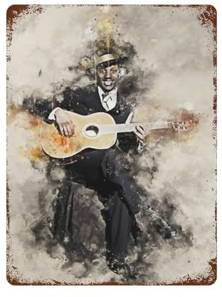 YXWOYNHY Metall-Blechplatte, Gitarrist Robert Johnson, Poster, Wanddekoration, Kunst, Metallblechposter, moderne Heimdekoration, Kunst, Metallposter, Hausbar, Ladendekorationen, Vintage-Schild,