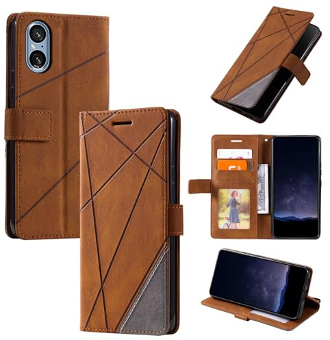 QiongniAN kompatibel mit Sony Xperia 5 V 2023 Hülle Leder,kompatibel mit Sony Xperia 5 V 2023 XQ-DE54 XQ-DE72 Hülle Klapphülle Handytasche Case Brown