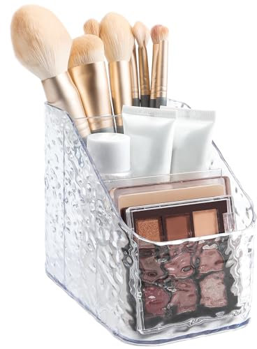 Caianwin 3 Fächern Make Up Pinsel Organizer Acryl Schminke Halter Aufbewahrung Klarer Schminkpinsel Behälter für Badezimmer, Eitelkeit, Schreibtischablage
