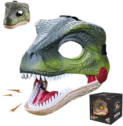 GZWY Halloween Maske, Dino Mask Moving Jaw mit Sound, Halloween Deko Einstellbare Größe Realistische Dinosaurier Kopf Maske für Halloween Kostüm, Party, Maskerade, Cosplay Geschenk Requisiten
