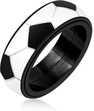 JunyiDIY Fußball-Spinner-Ring für Herren, 8 mm breit, Edelstahl, drehbar, Größen 6–11, Sportler und Fans, Freundschaftsschmuck, M, Harz, Kein Edelstein