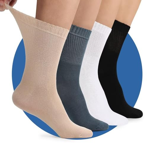 TUUHAW 4 Paar Diabetikersocken Herren 35-38 Diabetiker Socken Damen ohne Gummibund Comfort Baumwolle Venenfreundlich Herrensocken Gesundheitssocken ohne Bund