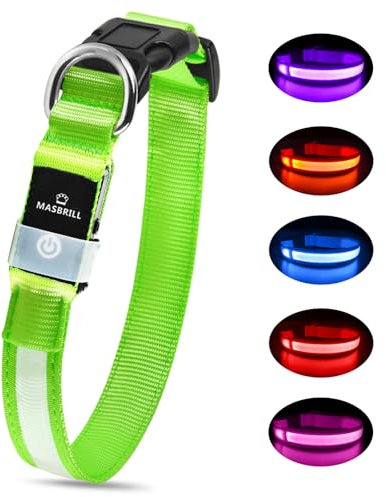 Leuchthalsband Hund, Hundehalsband Leuchtend Aufladbar, LED Halsband für Hunde Leuchtband Einstellbar Wasserdicht mit 3 Lichtmodi Sicherheit für Kleine Mittlere Große Hunde, Grün M