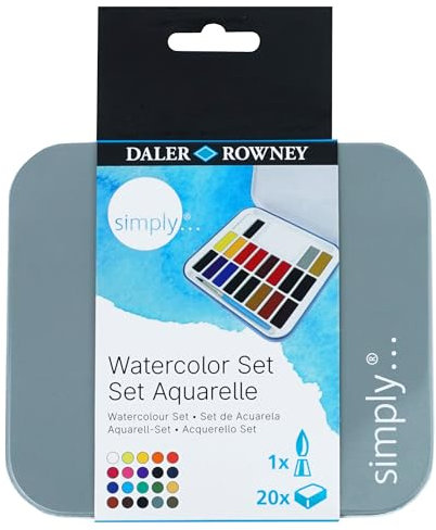 Daler-Rowney Simply Half Pan Watercolour Paint Set, 20 Assorted Colours, for Entry-Level Artists & Hobbyists
