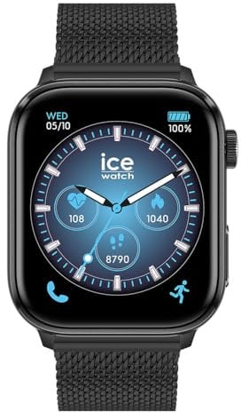 ICE-WATCH - Ice Smart 3.0 Black Milanese 1.78 AMOLED GPS - Montre connectée rectangulaire Noire Mixte avec Bracelet en Metal - 024300 (1.78 Pouces)