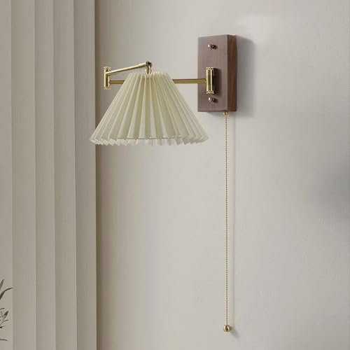 AstrizLamp Wandleuchte mit Schwenkarm E27 Vintage Industrial wandlampe innen messing wandlampe mit schalter Einstellbare Wandbeleuchtung lese für Schlafzimmer, Wohnzimmer, Nachttisch, Stoff Schirm