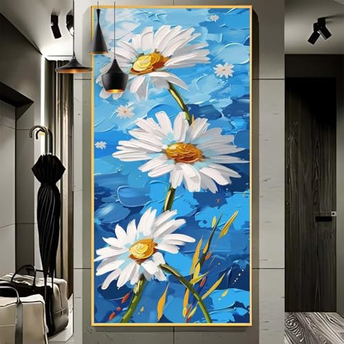Malen Nach Zahlen Erwachsene Groß 45x90cm， Malen Nach Zahlen Daisy Flo Blume Paint by Numbers Adult， Acrylfarben Leinwand Malen-Nach-Zahlen Anfänger， für Home Wand Dekor Geschenk， [Ohne Rahmen] F57