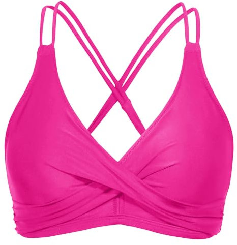 Rayson Haut de Maillot de Bain Femme Push up Simple Rembourré Top Bikini à Lacets Souples Couleur Unie(Rose,S)